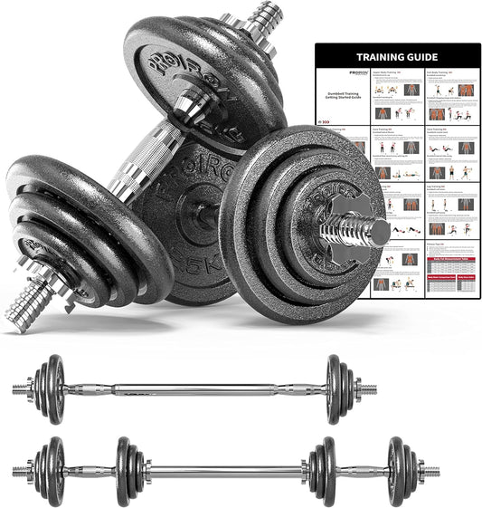 20Kg Cast Iron Adjustable Dumbbell Set Hand Weight with Solid Dumbbell Handles Changed into Barbell Handily Perfect for Bodybuilding Fitness Weight Lifting Training Home Gym
